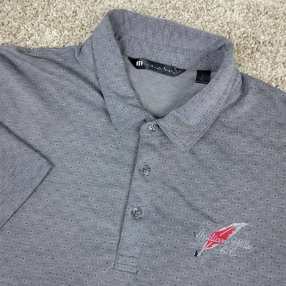 Travis Mathew Mens Large Gray AOP Geometric Performance Stretch Golf Polo